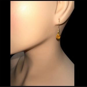 Faux Topaz Gemstone Wire hook Earrings in Gold Tone